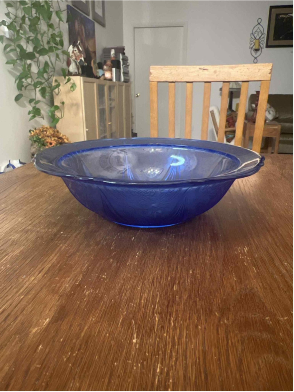 Cobalt Blue Royal Lace 10” Serving Bowl Hazel-Atlas Depression Glass 1930s Vtg